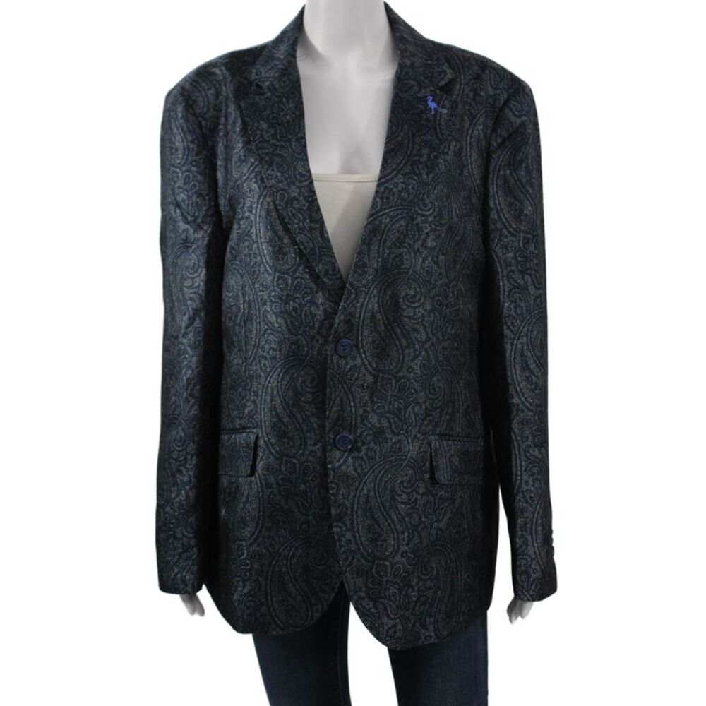 Tailorbyrd Women Dark Blue Paisley Bird Collared Button Blazer Size 42